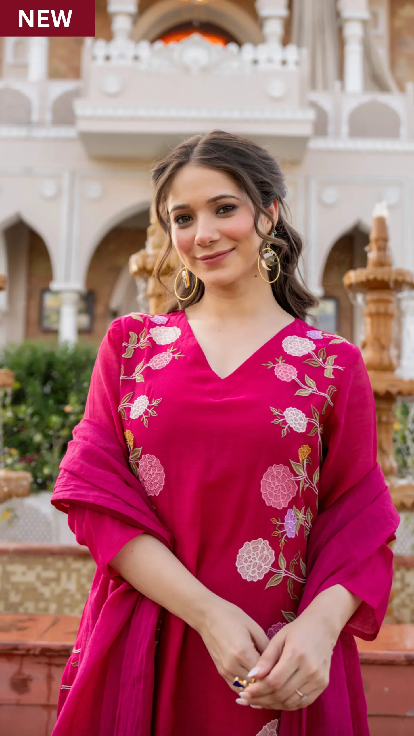 Chanderi Print Kurta Set With Dupatta - Default