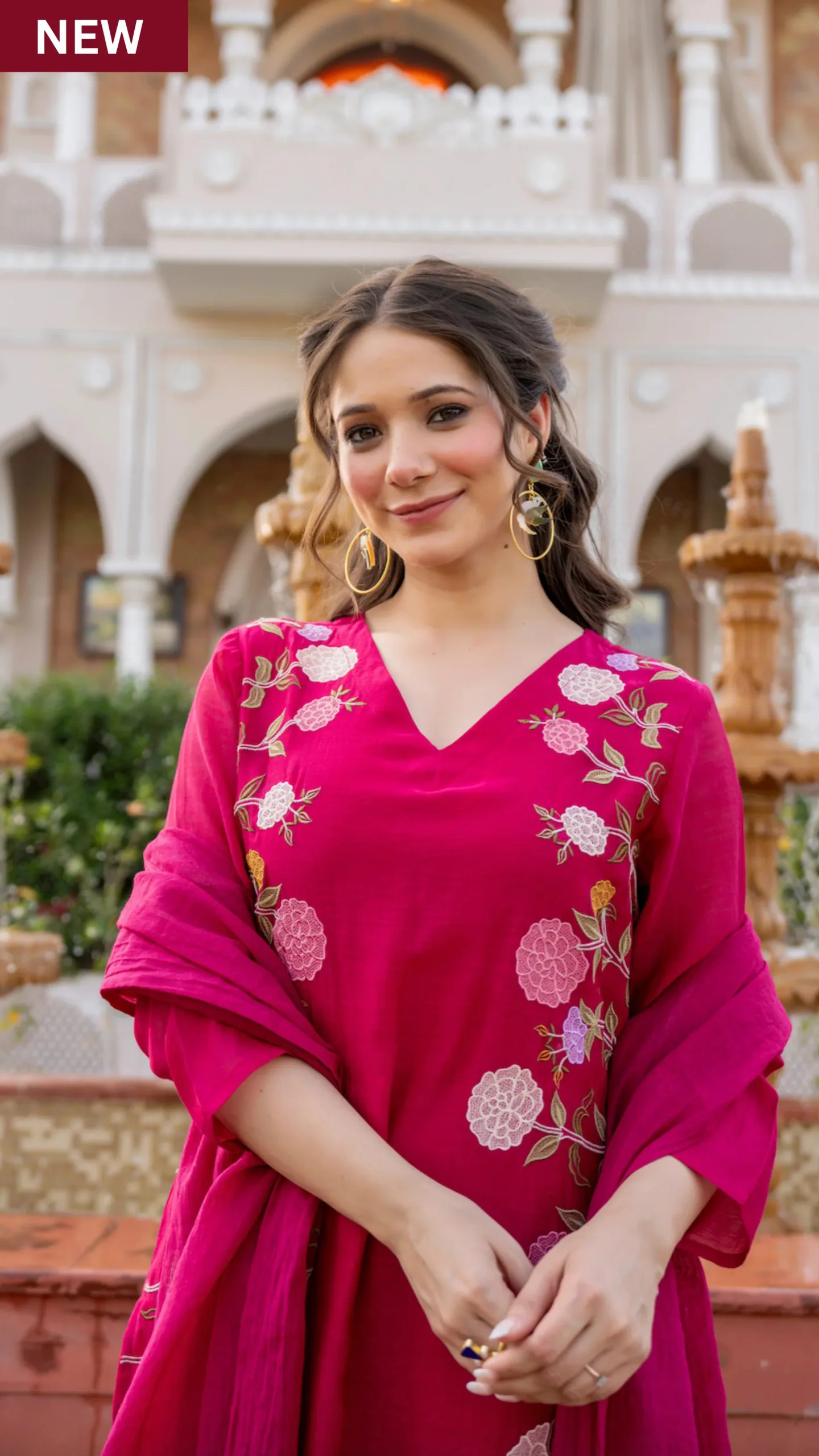 Chanderi Print Kurta Set With Dupatta - Default