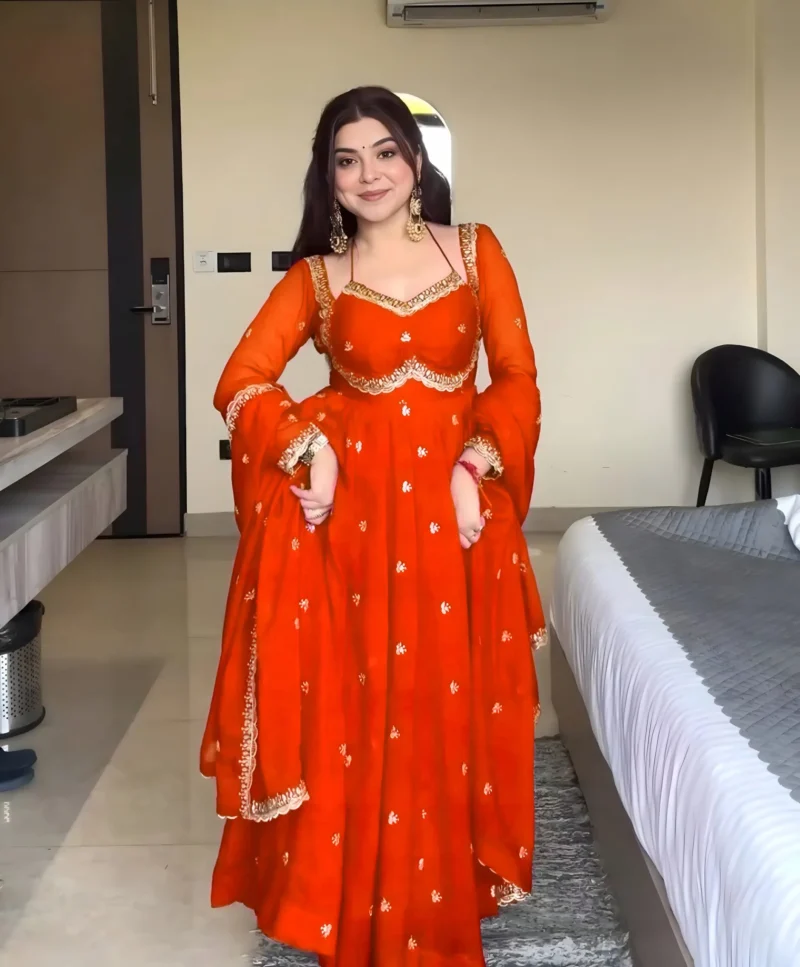 Georgette Embroidery Kurta Set With Dupatta - Default