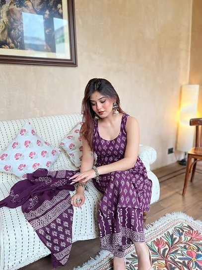 Rayon Slub Full Printed Kurta Set With Dupatta - Default
