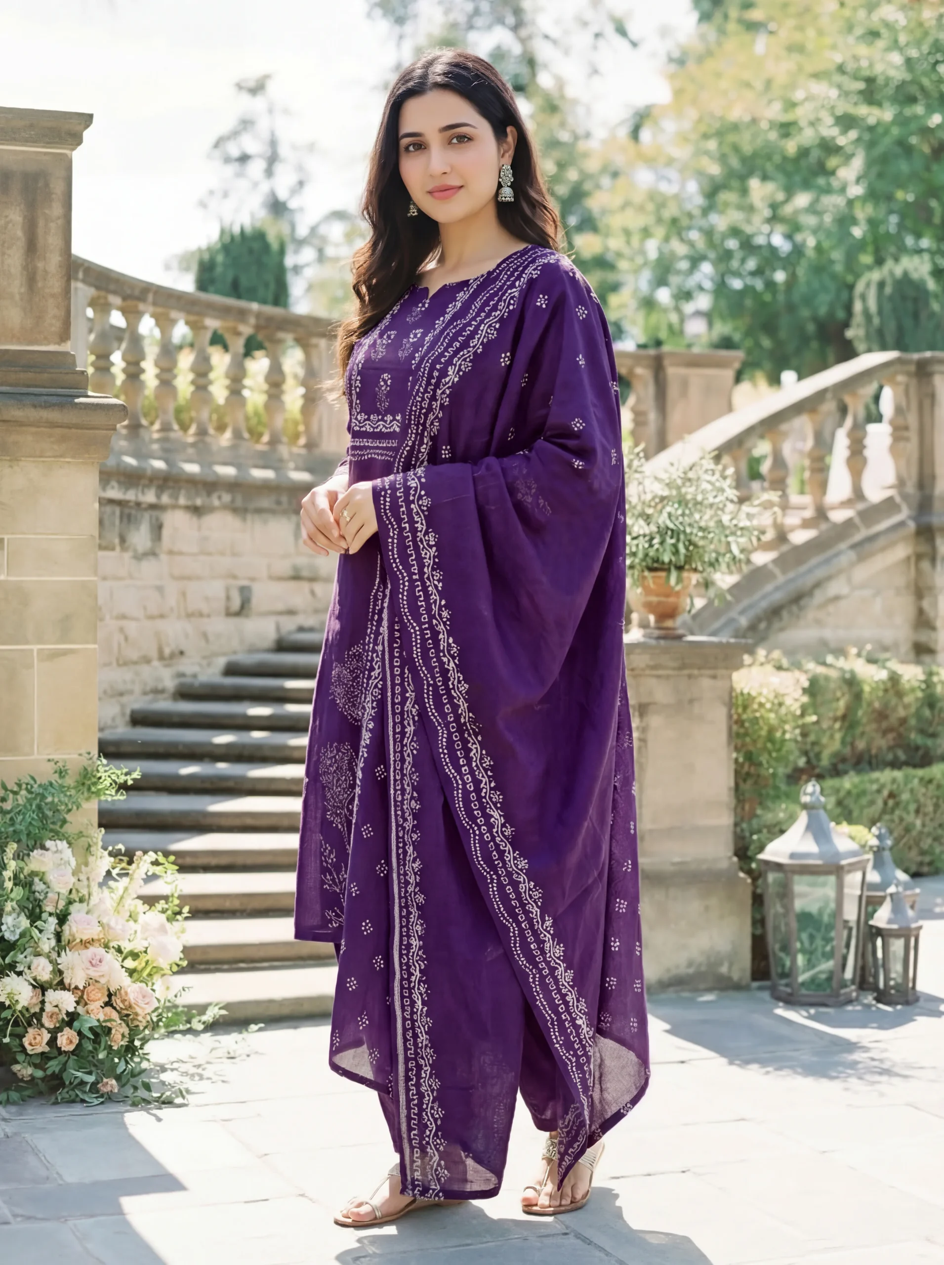 Muslin Position Hand Printed Kurta Set With Dupatta - Default