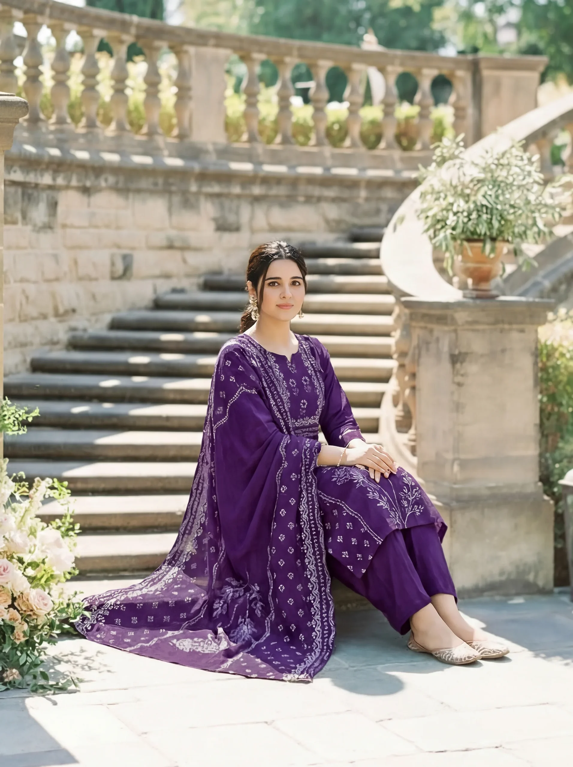 Muslin Position Hand Printed Kurta Set With Dupatta - Default