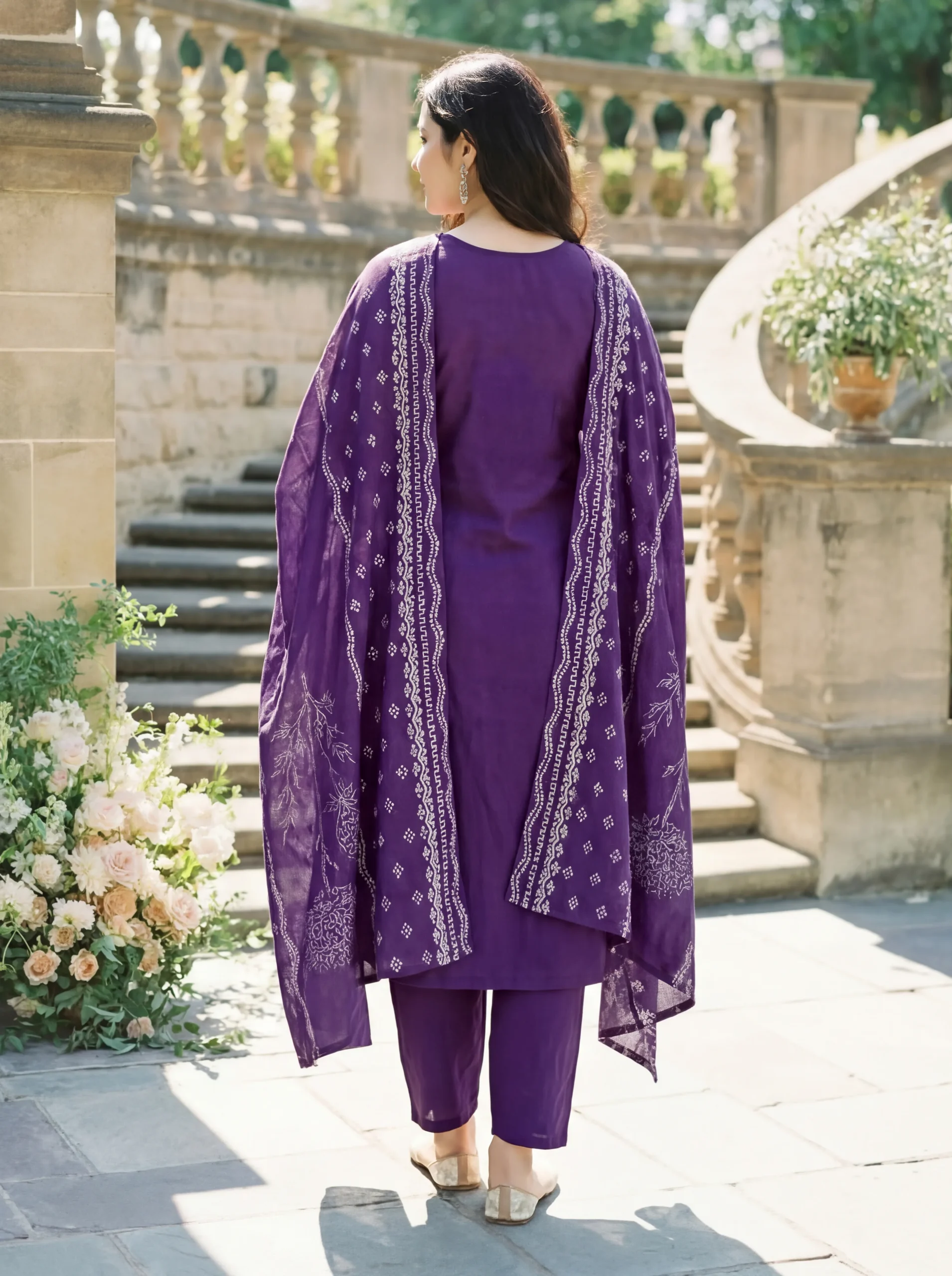 Muslin Position Hand Printed Kurta Set With Dupatta - Default