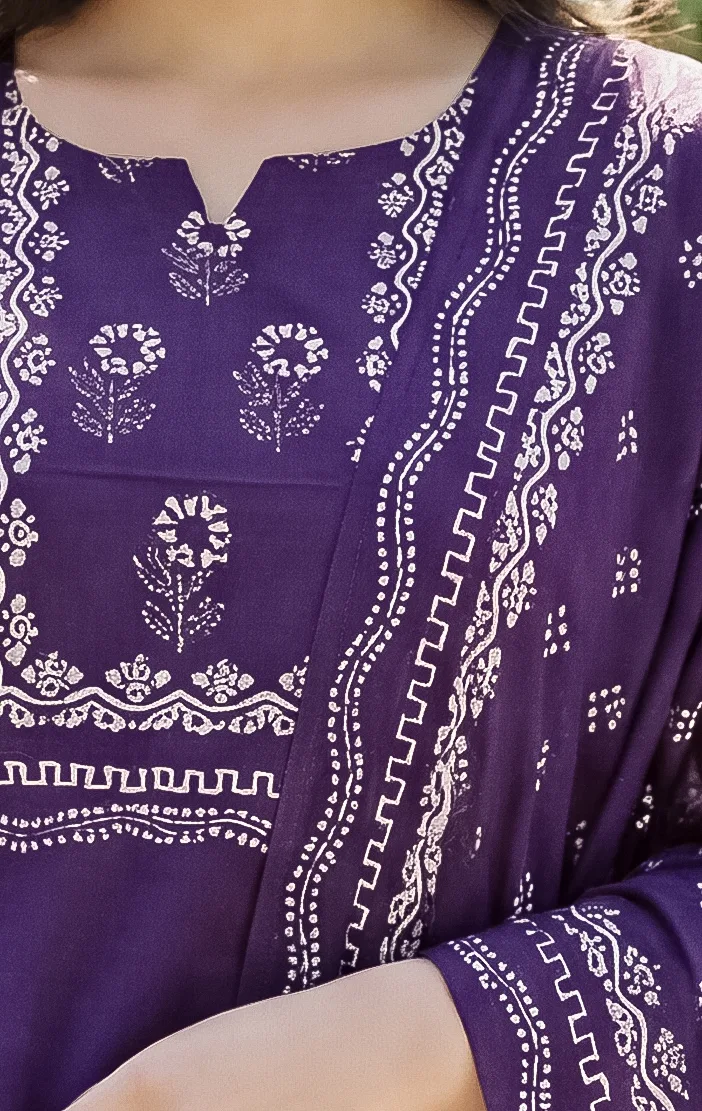 Muslin Position Hand Printed Kurta Set With Dupatta - Default