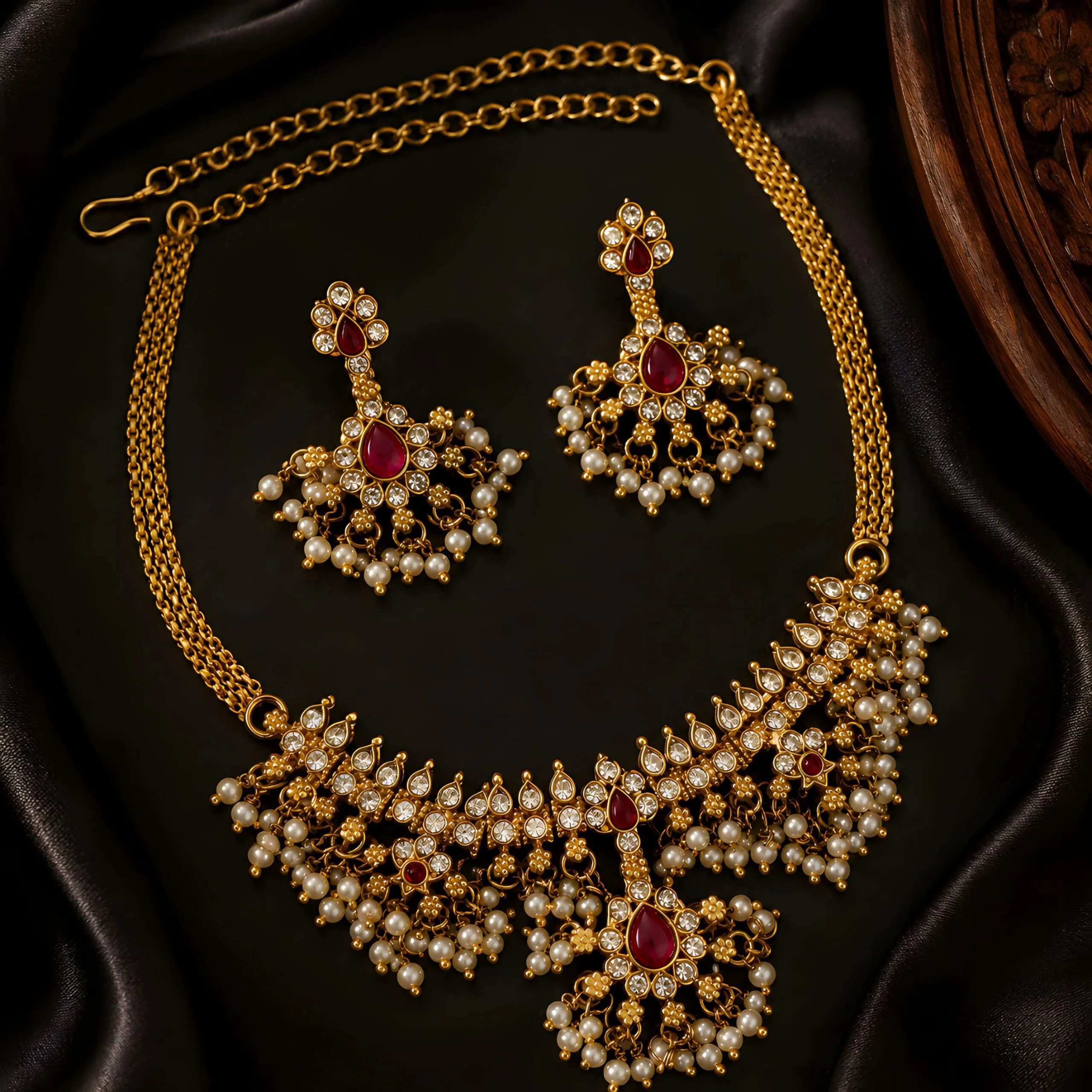 Traditional Pearl Kundan Choker Necklace Set for Women