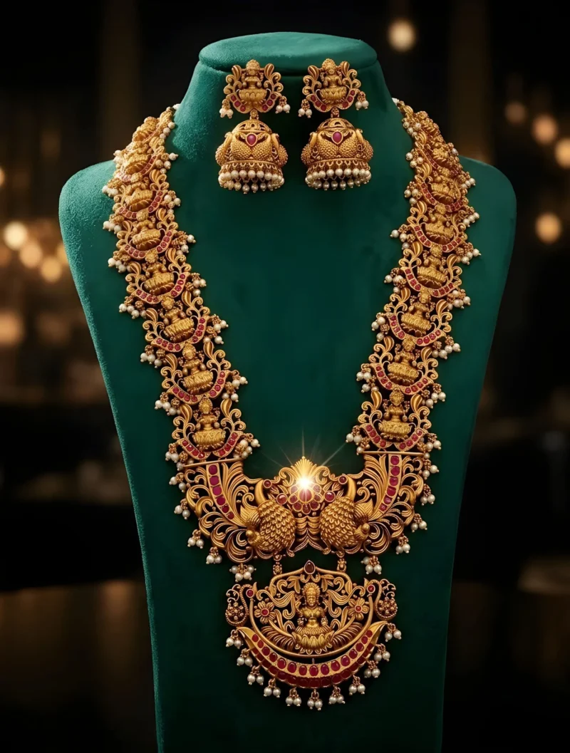 Matt Finish Long Haram Set Jewellery Set for Women