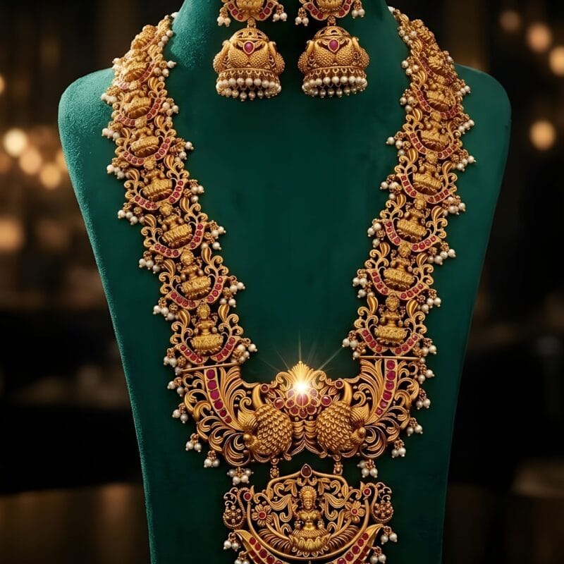 Matt Finish Long Haram Set Jewellery Set for Women