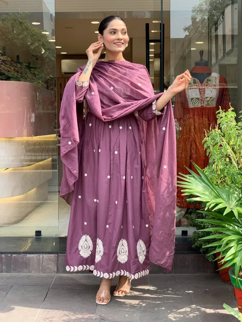 Pv Chanderi Front Side Embroidered Unique Design Kurta Set With Dupatta - Default