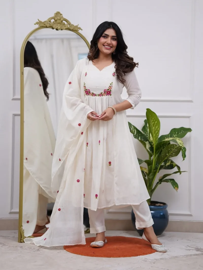 Pv Chanderi Front Side Embroidered Unique Design Kurta Set With Dupatta - Default