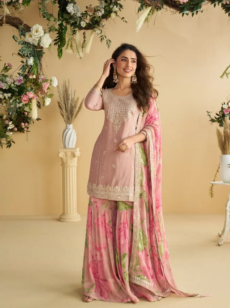 Chinon Embroidery Kurta Set With Dupatta - Default