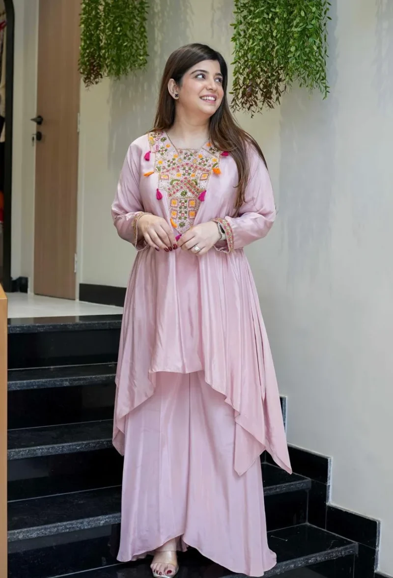 French Crepe Embroidery Kurta Set - Default