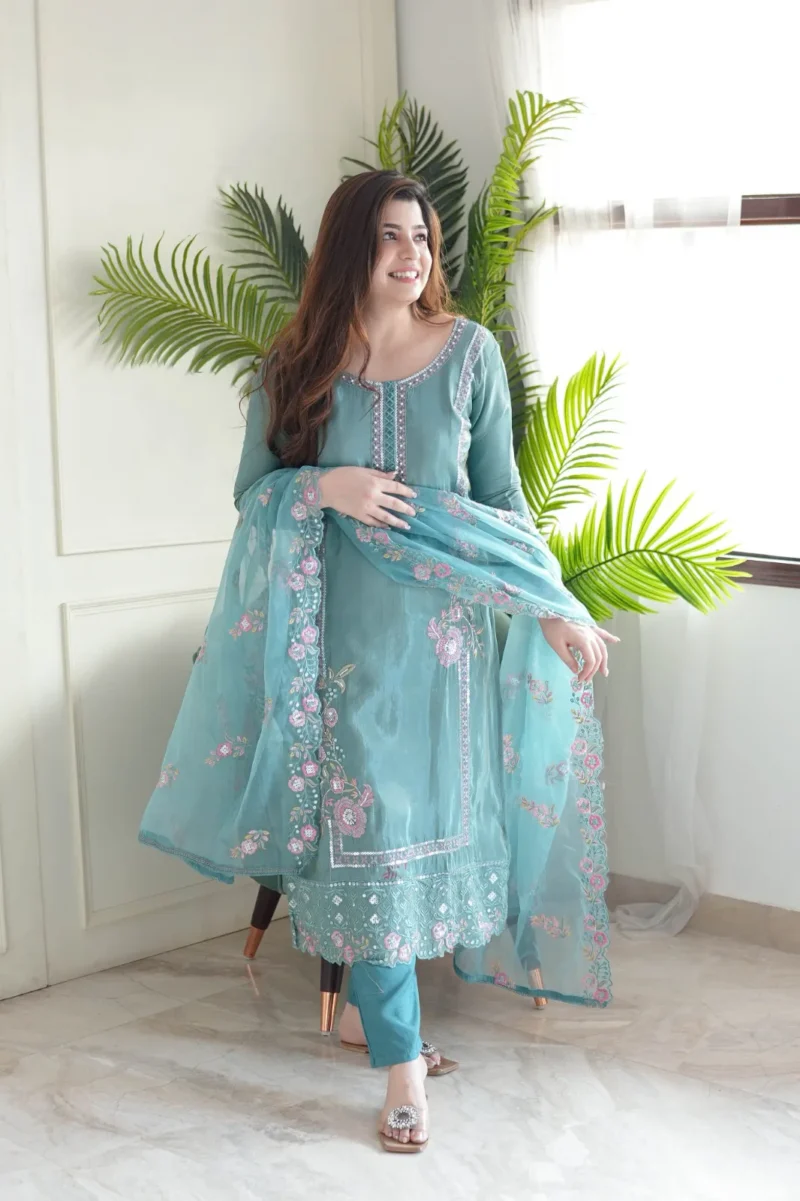 Pure Chinon Embroidery Kurta Set With Dupatta - Default