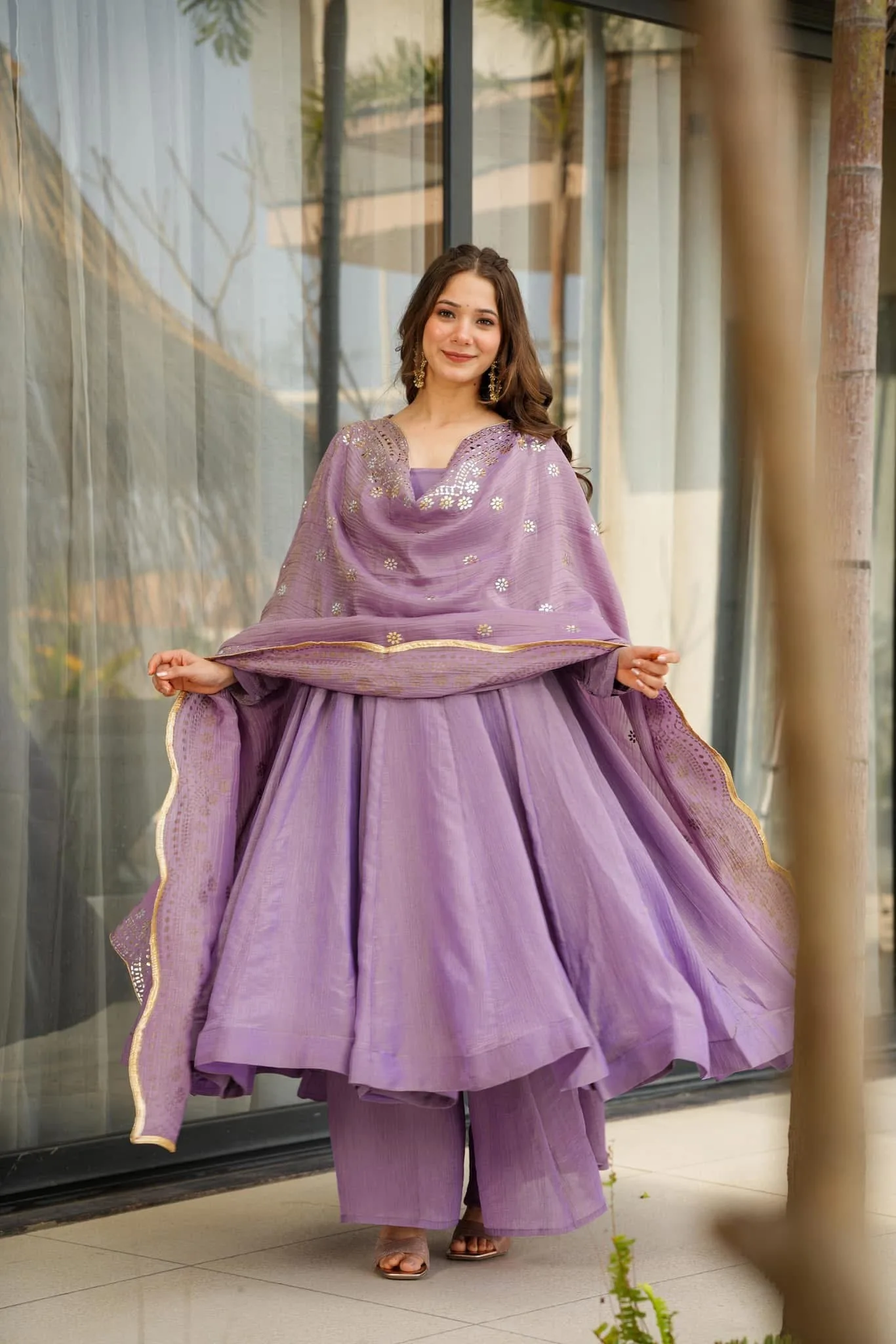 Chinon Embroidery Kurta Set With Dupatta - Default