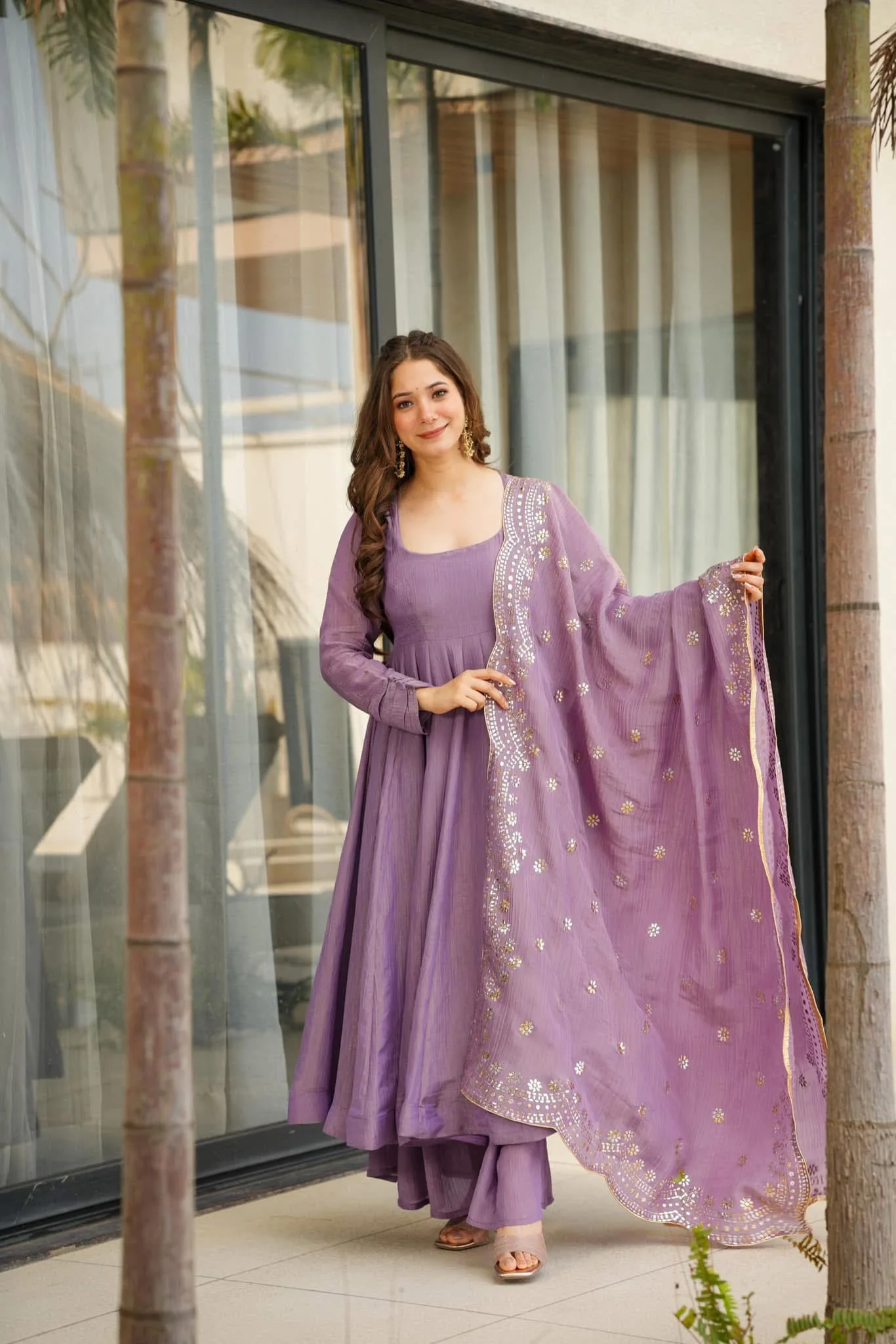 Chinon Embroidery Kurta Set With Dupatta - Default