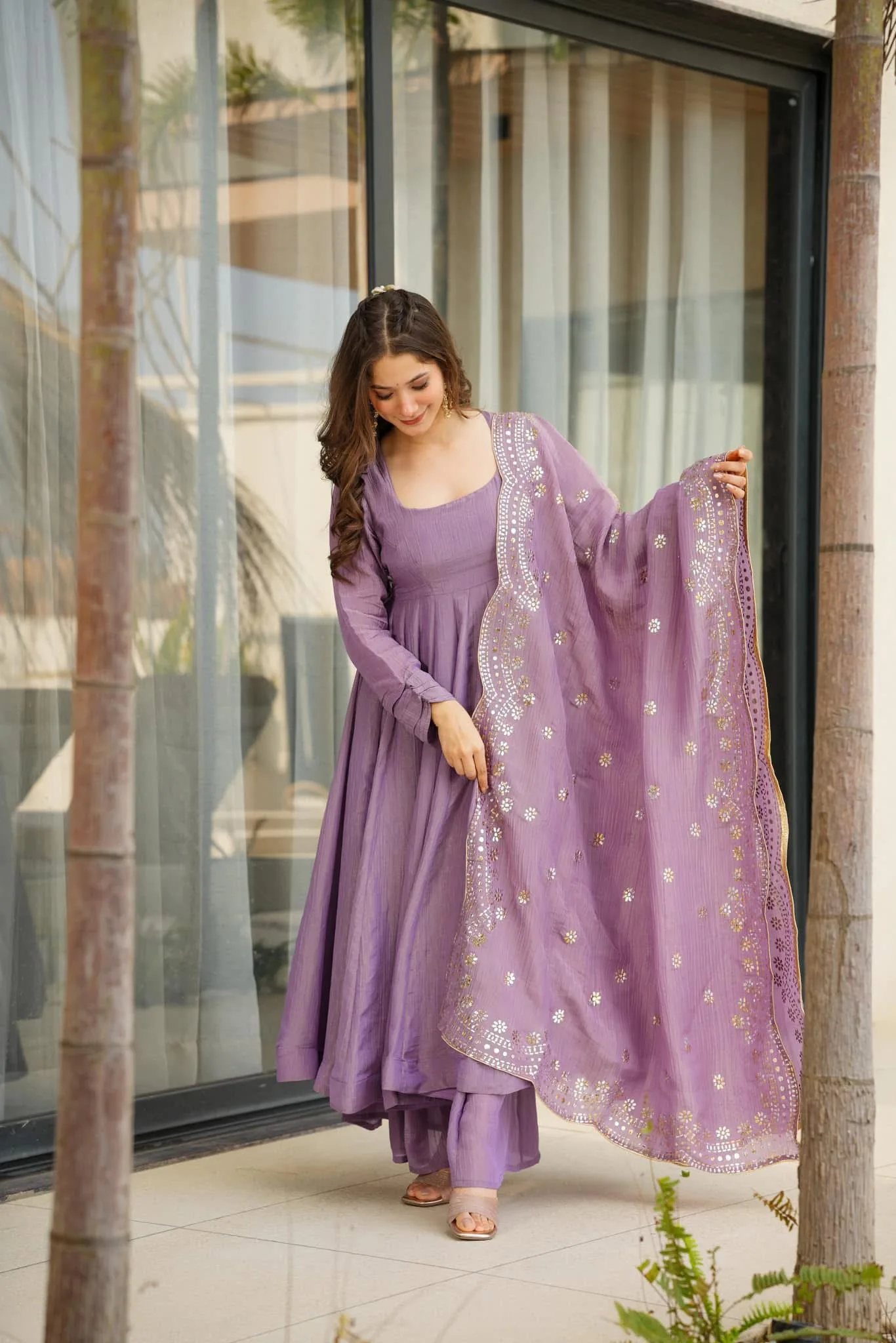 Chinon Embroidery Kurta Set With Dupatta - Default