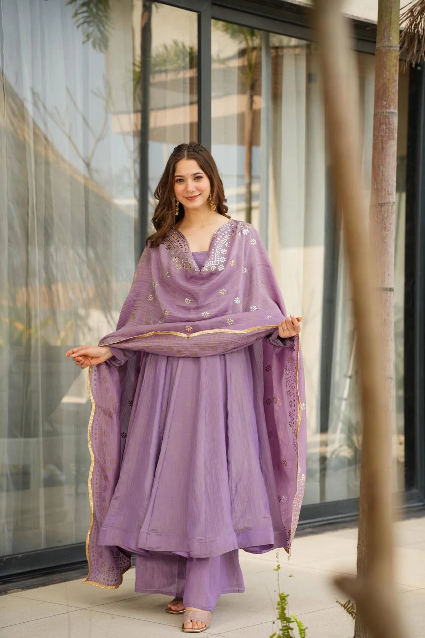 Chinon Embroidery Kurta Set With Dupatta - Default