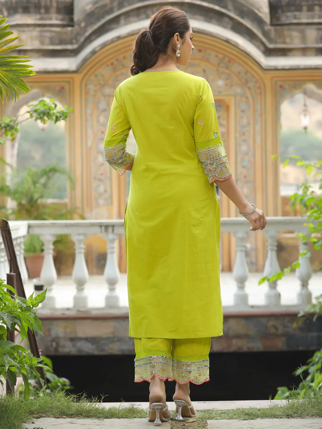 Chanderi Cotton Embroidery Kurta Set - Default