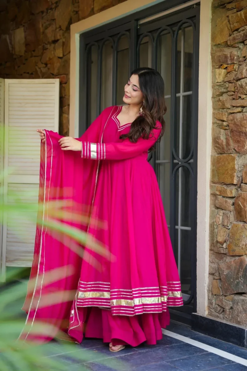 Georgette Gota Pati Kurta Set With Dupatta - Default