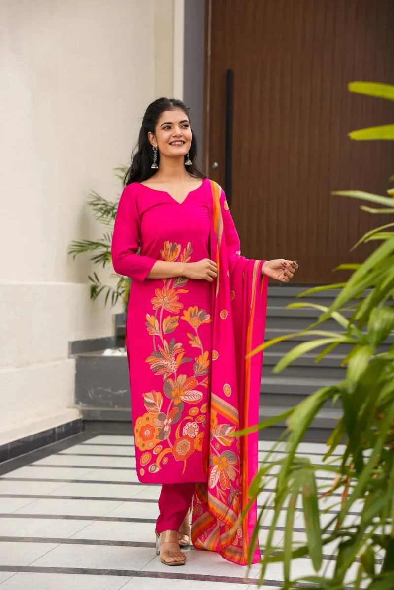 Silk Print Kurta Set With Dupatta - Default