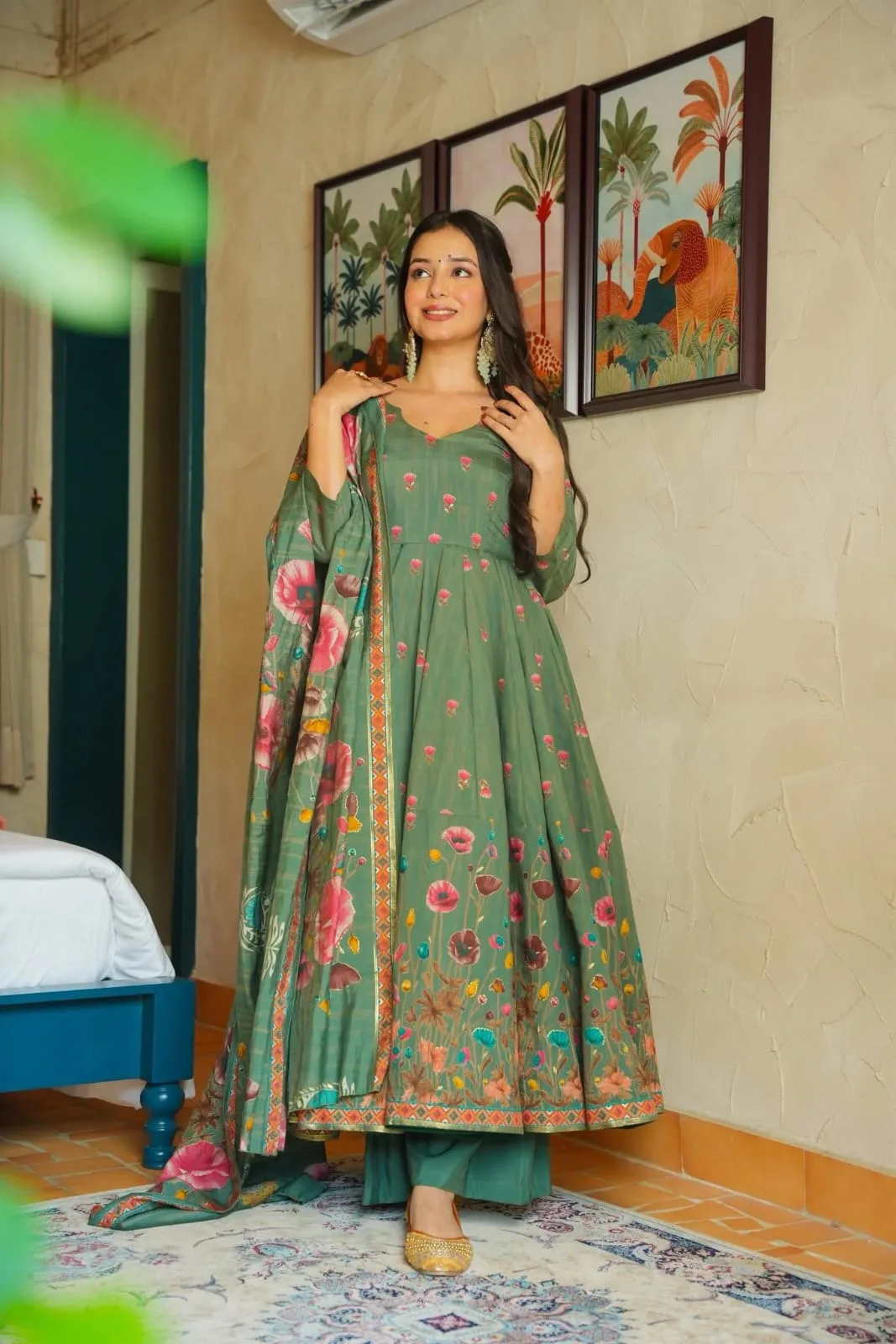 (muslin) Print Kurta Set With Dupatta - Pista