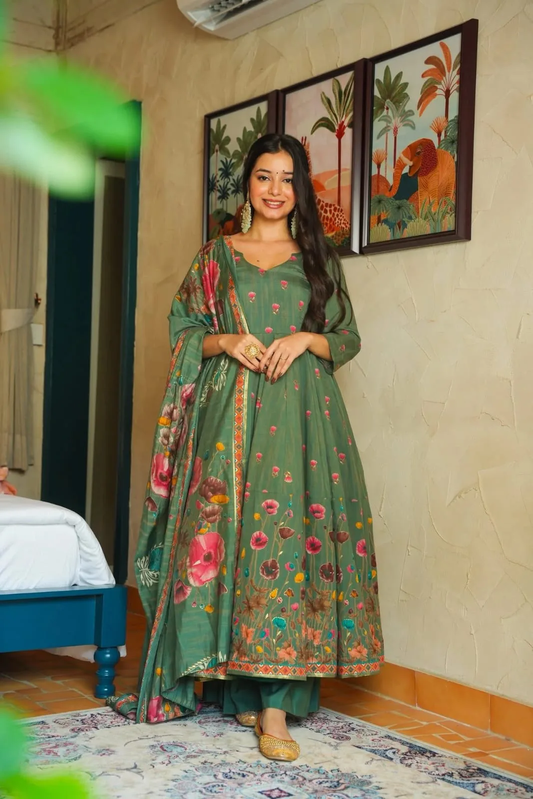 (muslin) Print Kurta Set With Dupatta - Pista