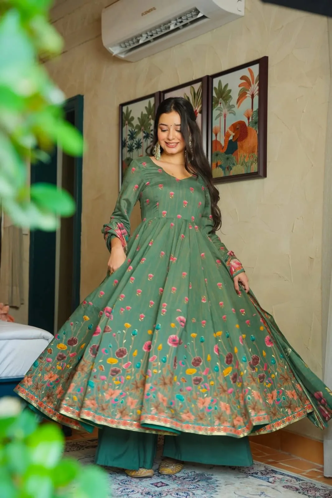(muslin) Print Kurta Set With Dupatta - Pista