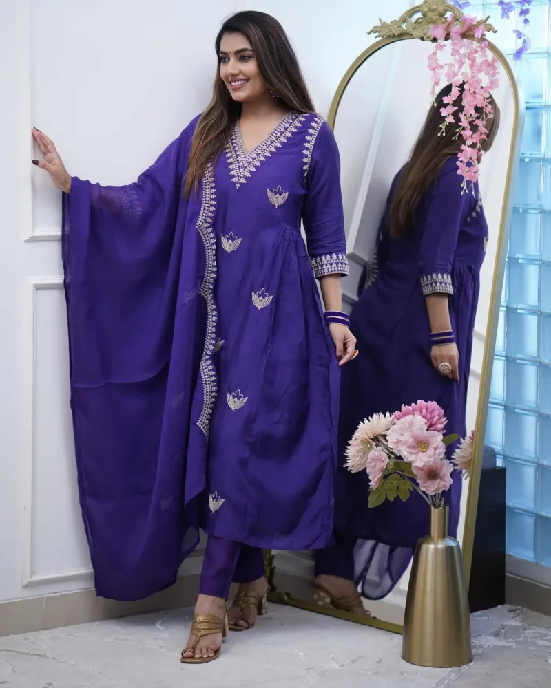 Pv-chanderi Embroidered Coding Kurta Set With Dupatta - Default
