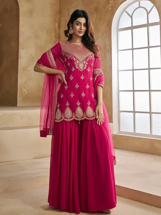 Georgette Embroidered Sequence Kurta Set With Dupatta - Default