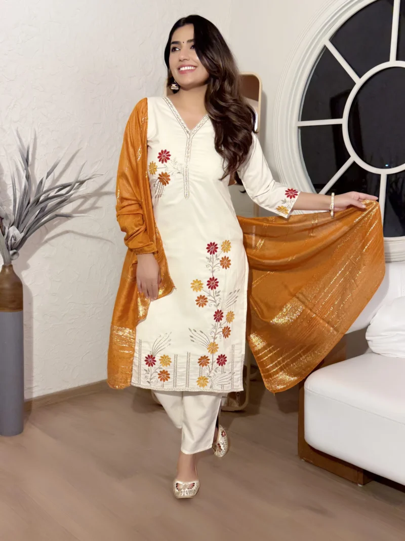 Cotton Silk Embroidered Kurta Set With Dupatta - Default