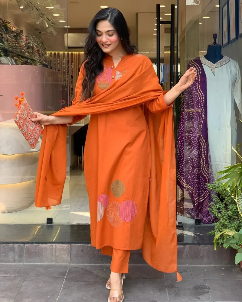 Rayon Slub Embroidered Kurta Set With Dupatta - Default