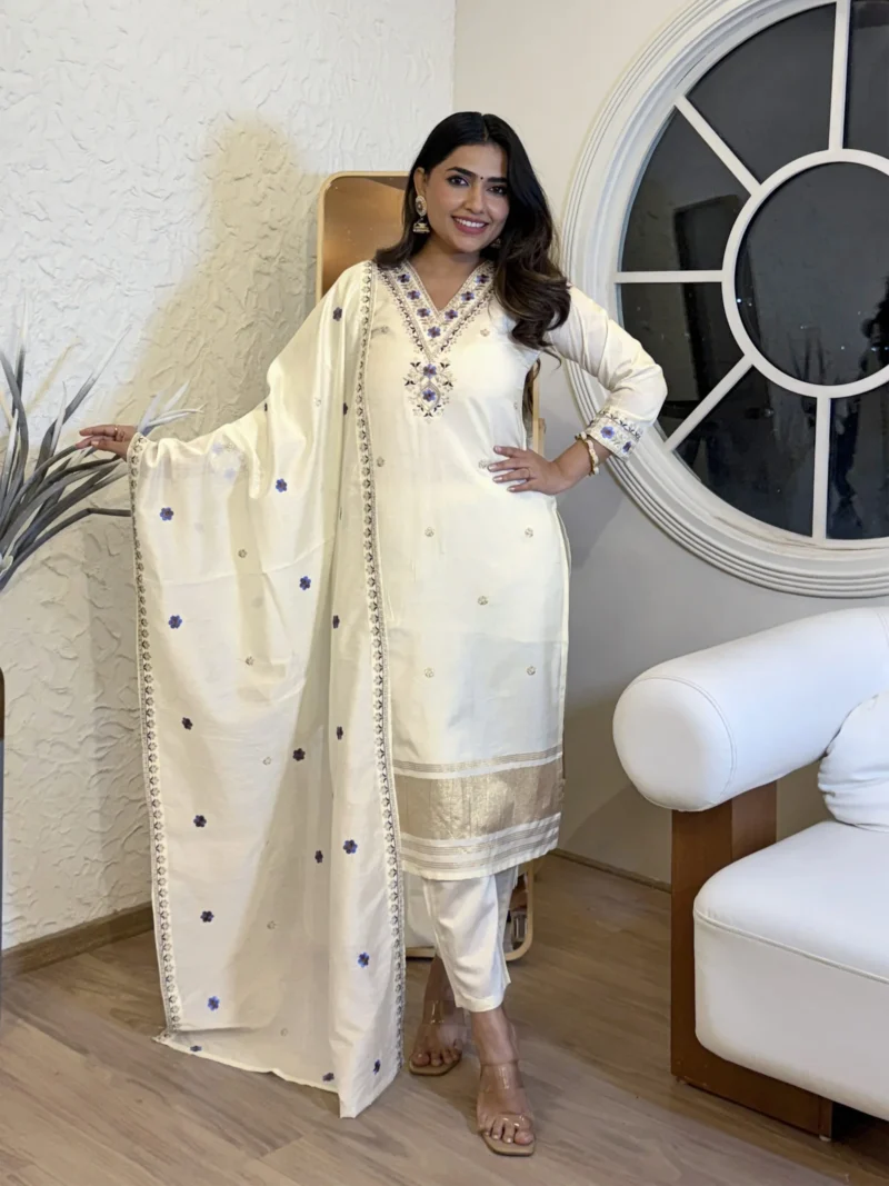 Viscose Silk Lagadi Patta With Embroidered Kurta Set With Dupatta - Default