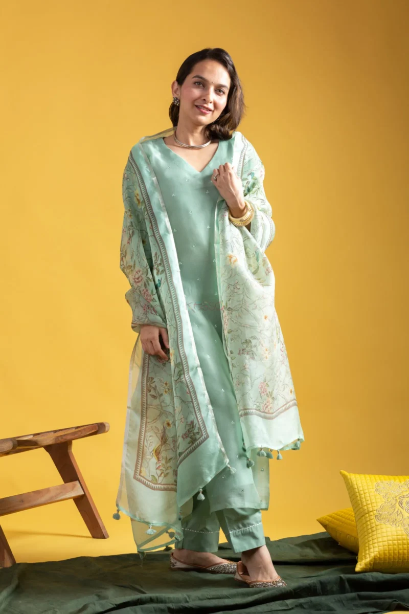 Viscose Chanderi Embroidered Kurta Set With Dupatta - Default