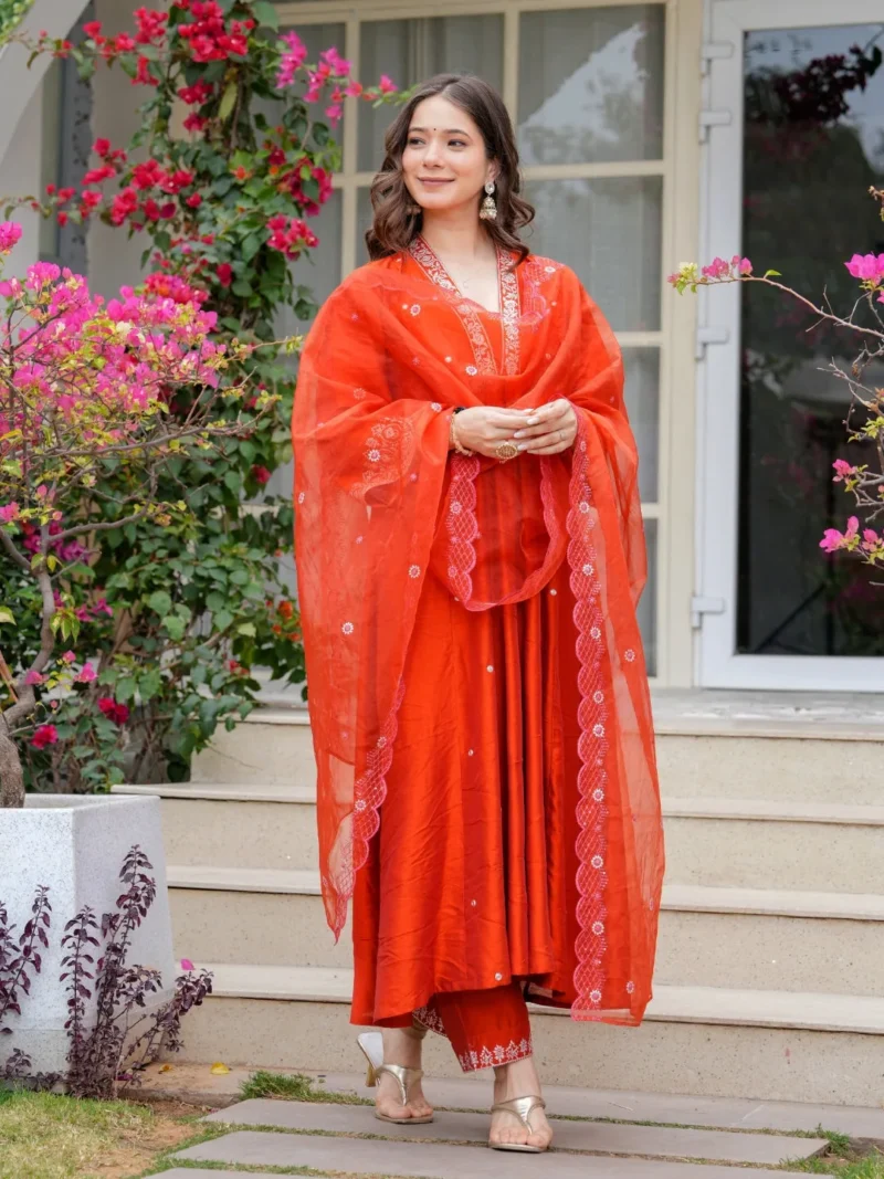 Viscose Chanderi Embroidered Kurta Set With Dupatta - Default