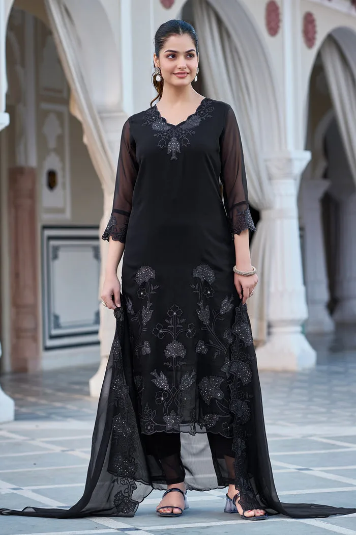 Fox Georgette Booming Embroidered Kurta Set With Dupatta - Default