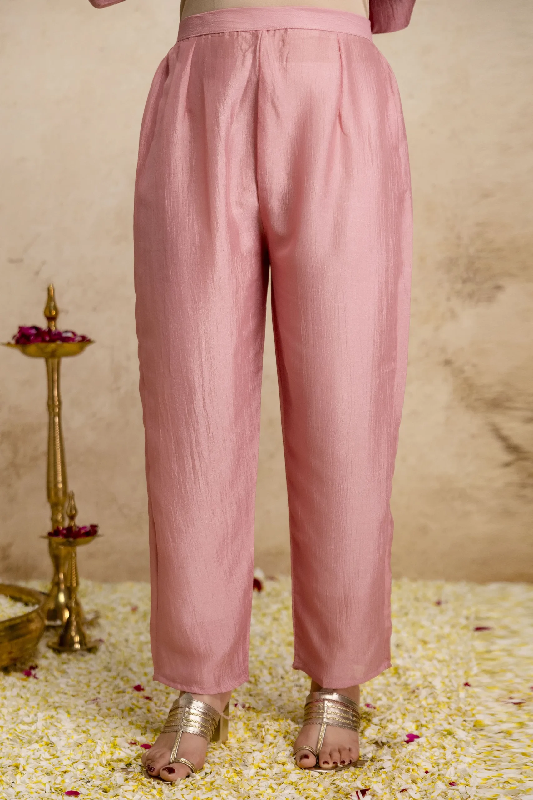 Vichitra Silk Embroidery Kurta Set With Dupatta - Pink