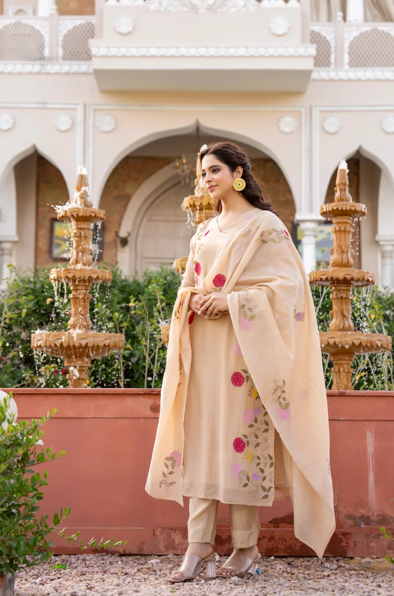 Chanderi Print Kurta Set With Dupatta - Default
