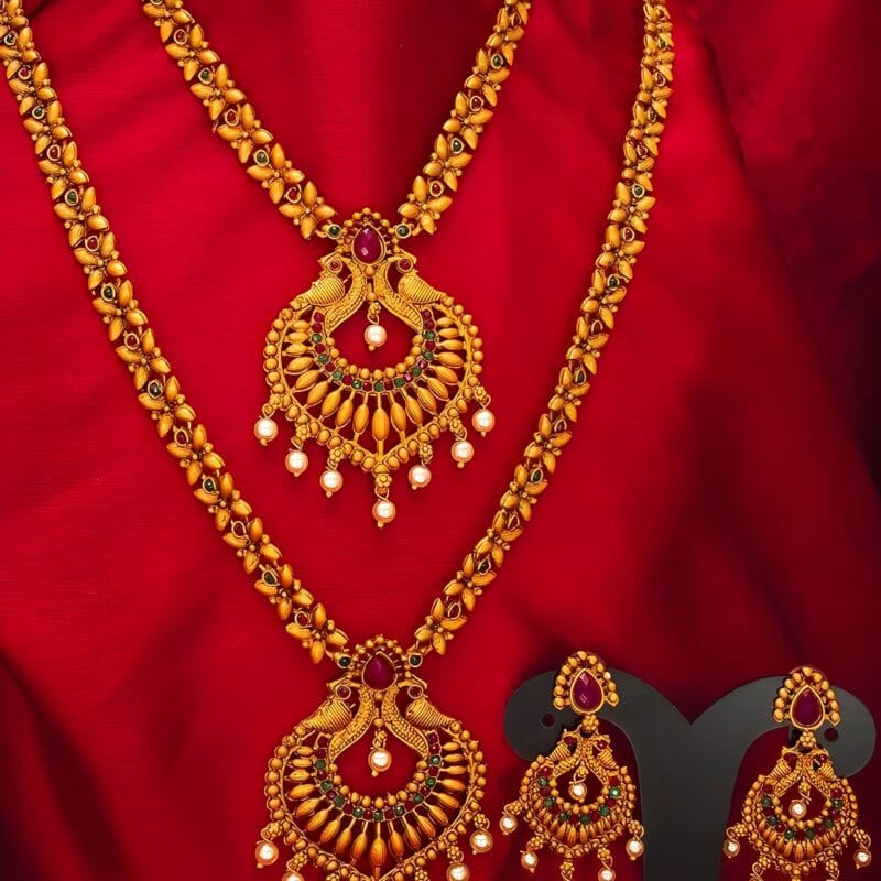 Traditional Peacock Layered Necklace Set for Women