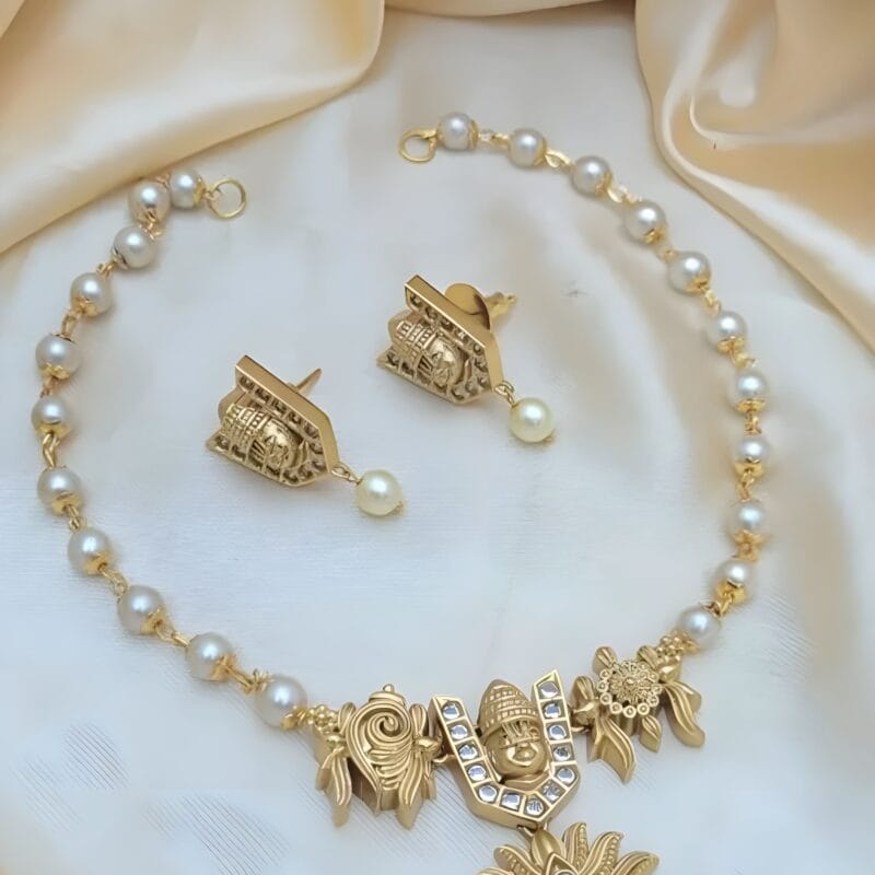 Traditional Pearl Temple Necklace Set for Women