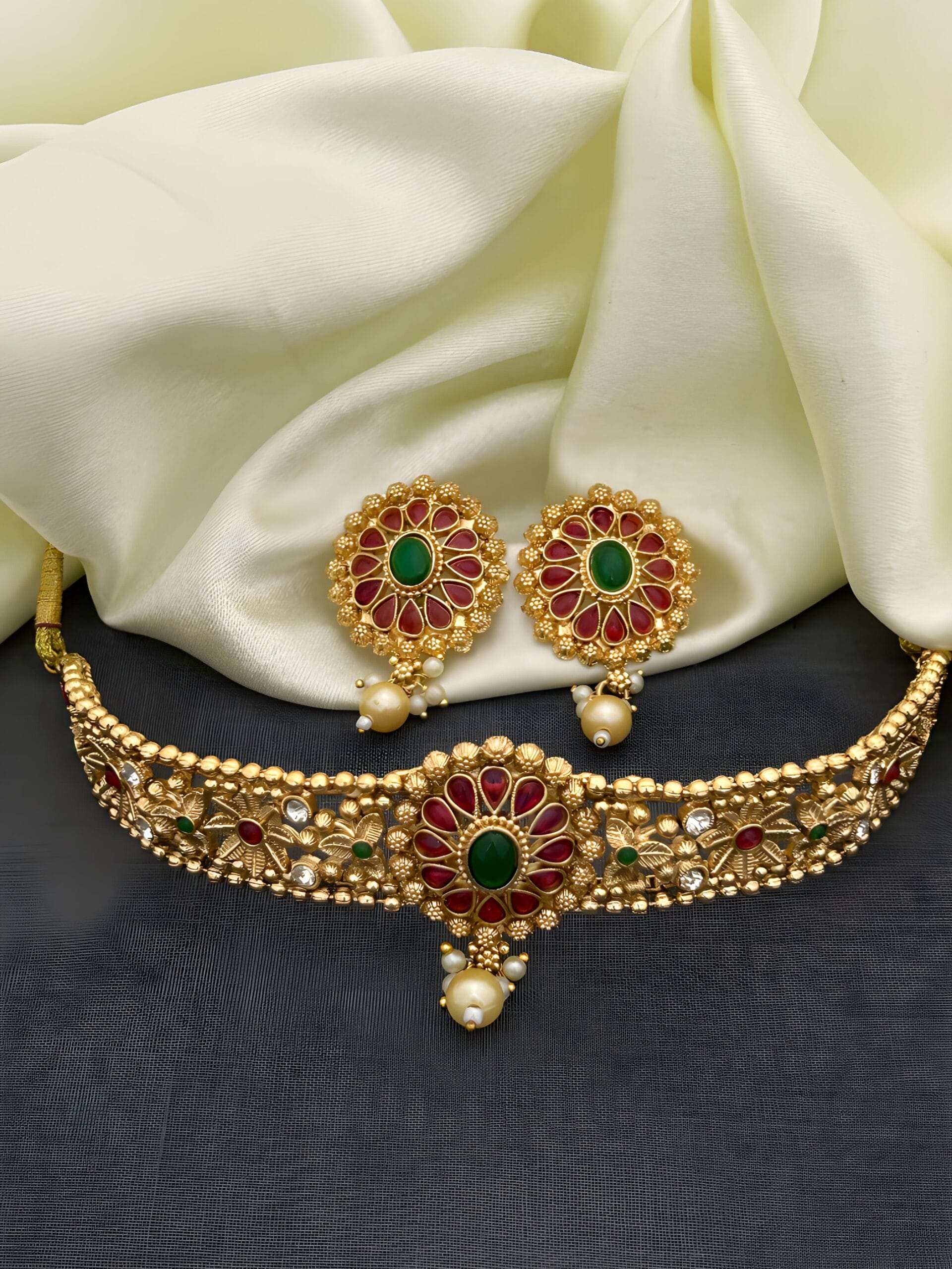 Traditional Floral Choker Necklace Set for Women - Image 2