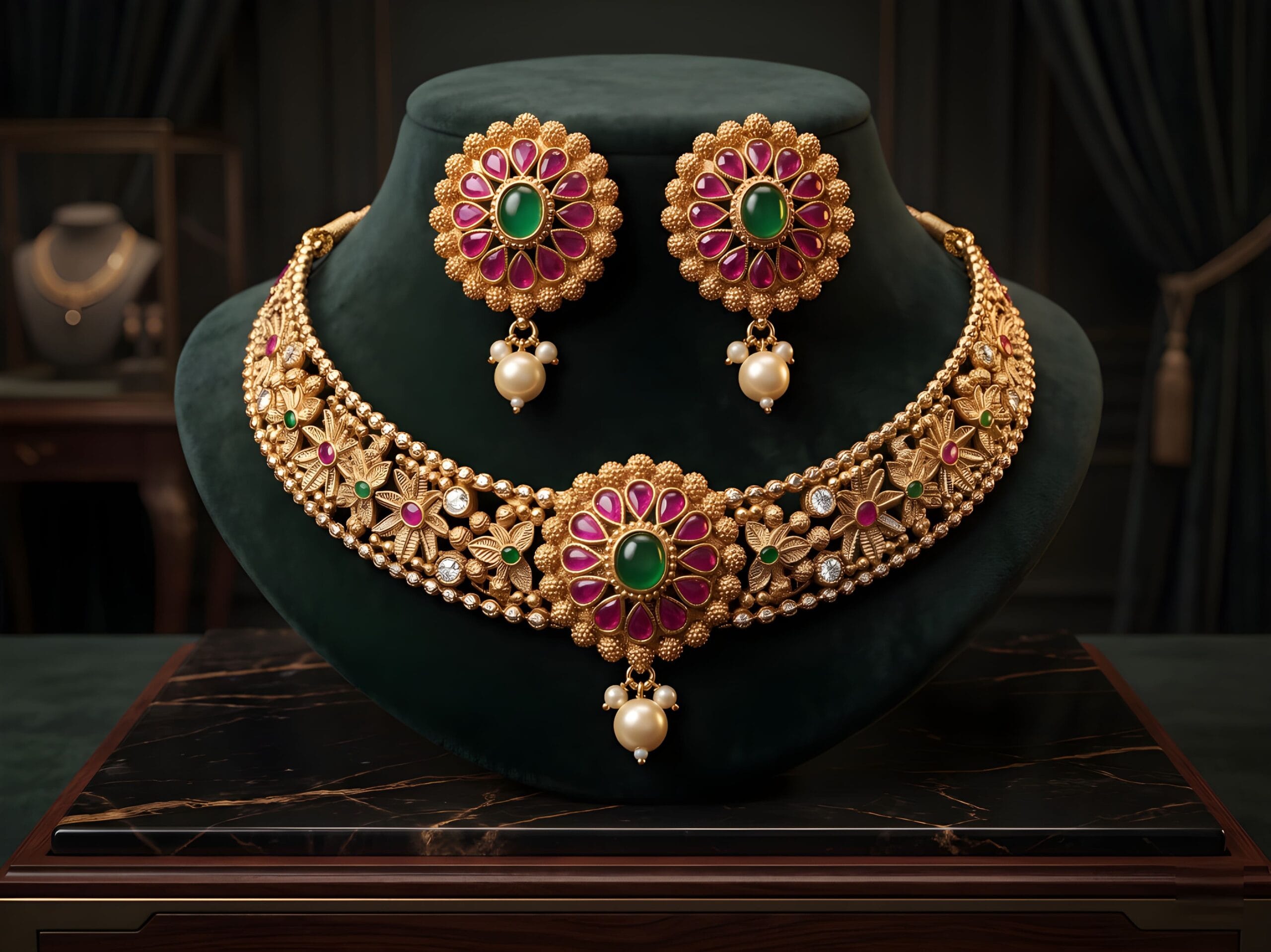 Traditional Floral Choker Necklace Set for Women - Image 3