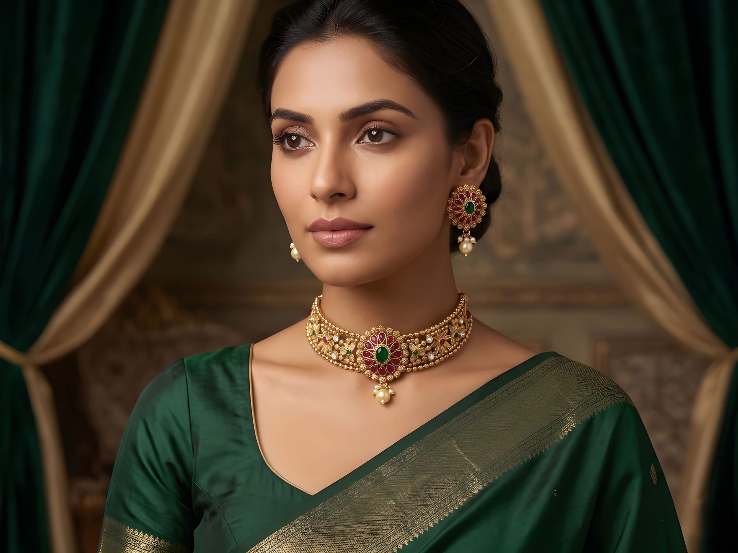 Traditional Floral Choker Necklace Set for Women - Image 4