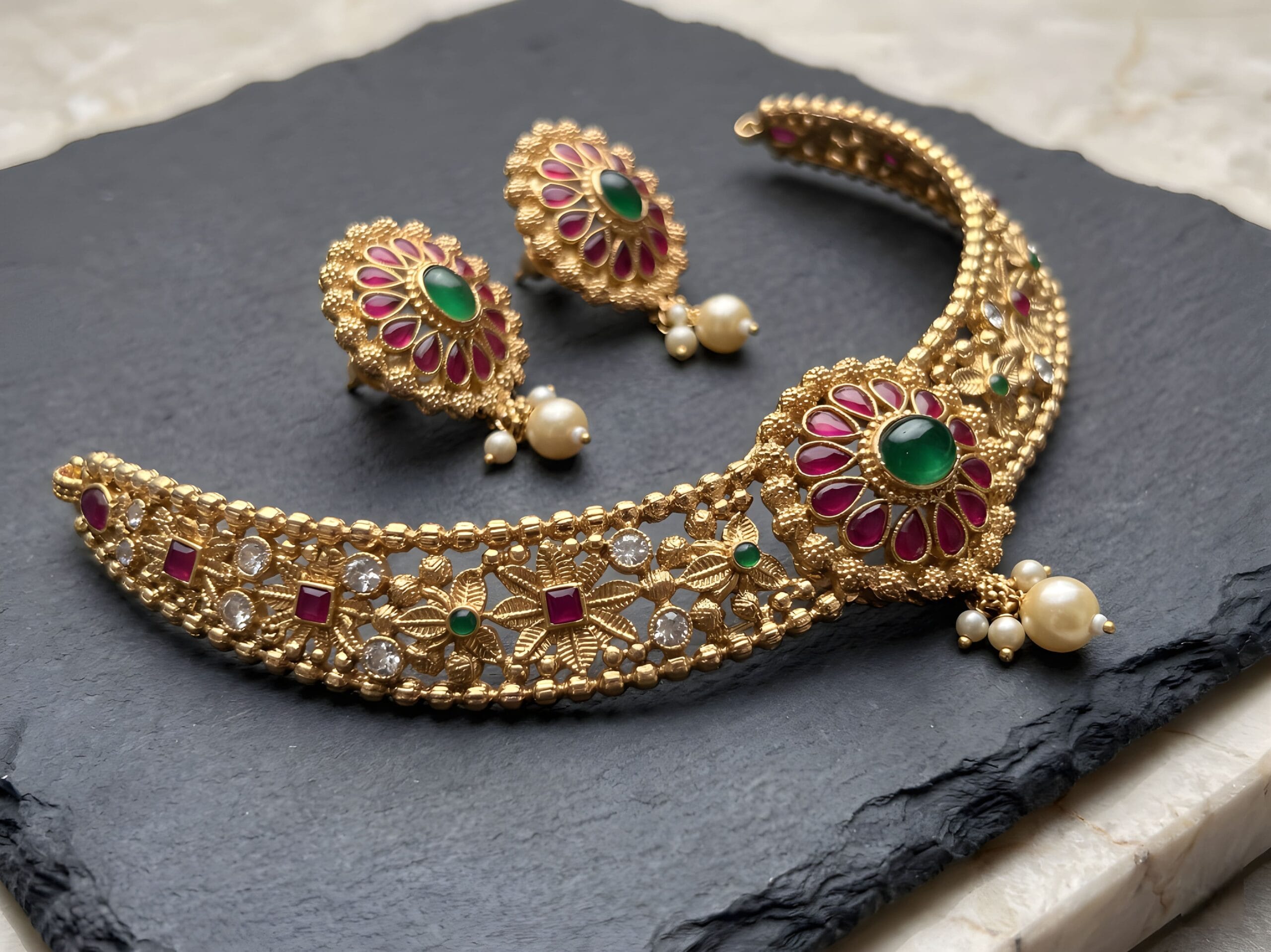 Traditional Floral Choker Necklace Set for Women - Image 5