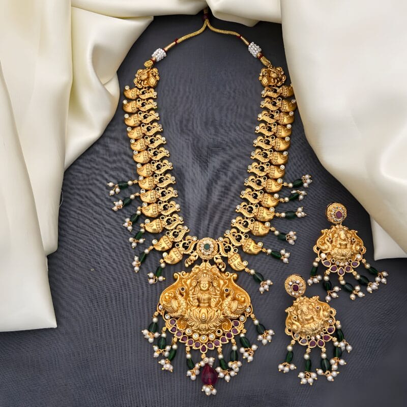 Traditional Lakshmi Temple Haram Necklace Set for Women