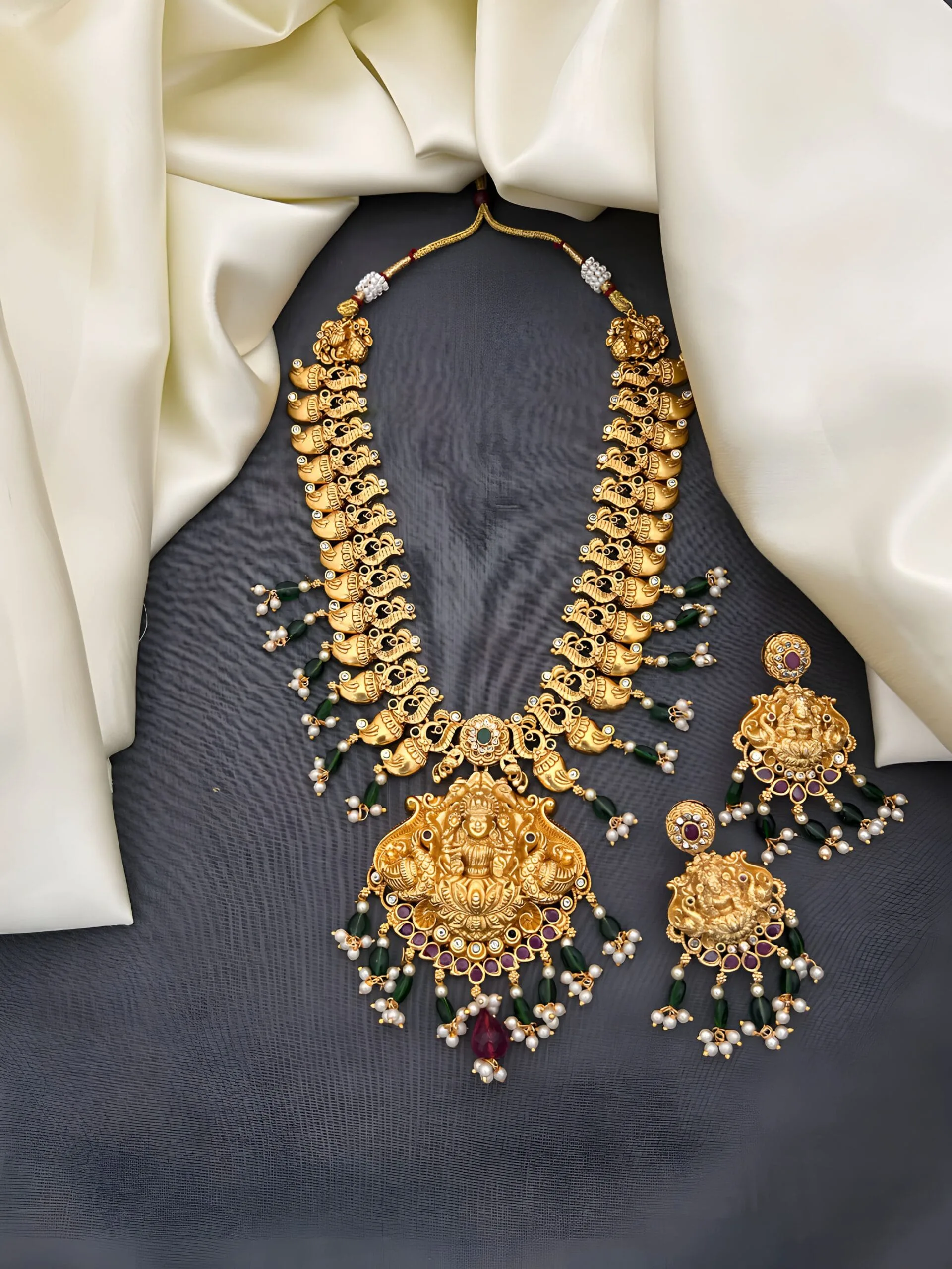 Traditional Lakshmi Temple Haram Necklace Set for Women