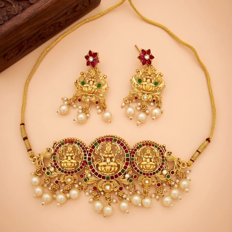 Traditional Lakshmi Temple Choker Necklace Set for Women