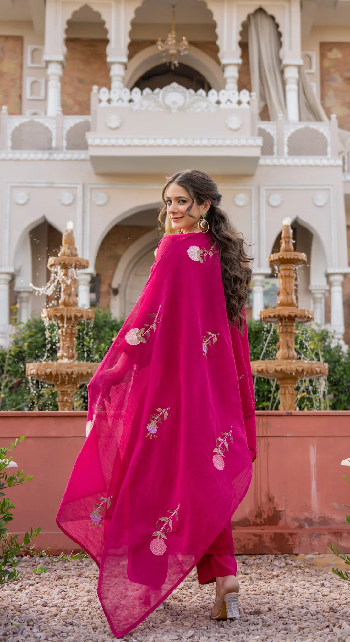 Vichitra Silk Embroidery Kurta Set With Dupatta - Pink