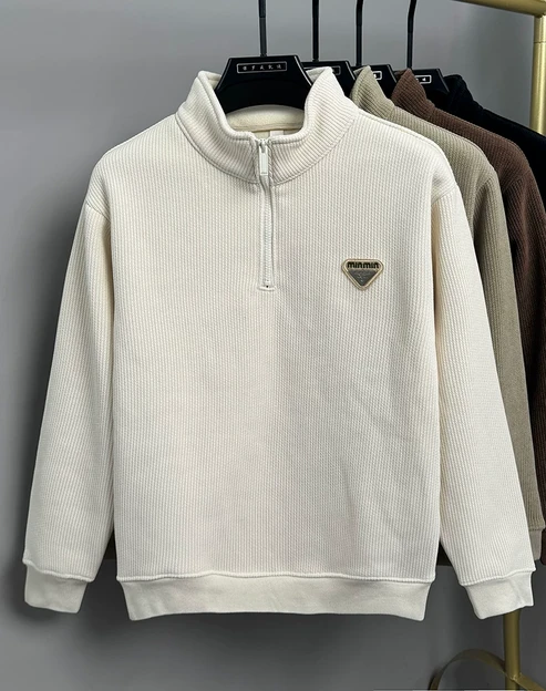 Chetnova Men's Textured Quarter Zip Sweatshirt | Regular Fit High Neck Pullover