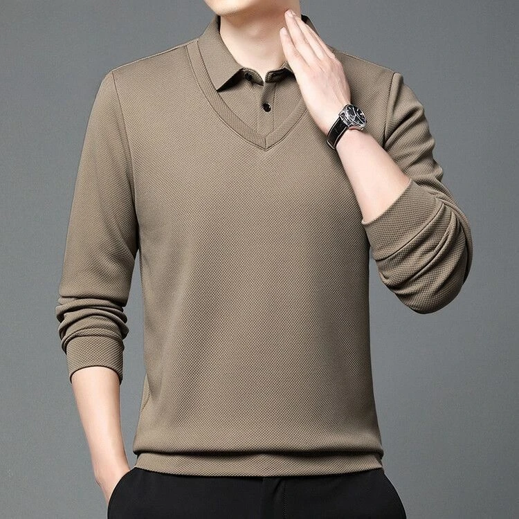 Chetnova Men's Solid V-Neck Collar Full Sleeve T-Shirt | Regular Fit Smart Casual Wear