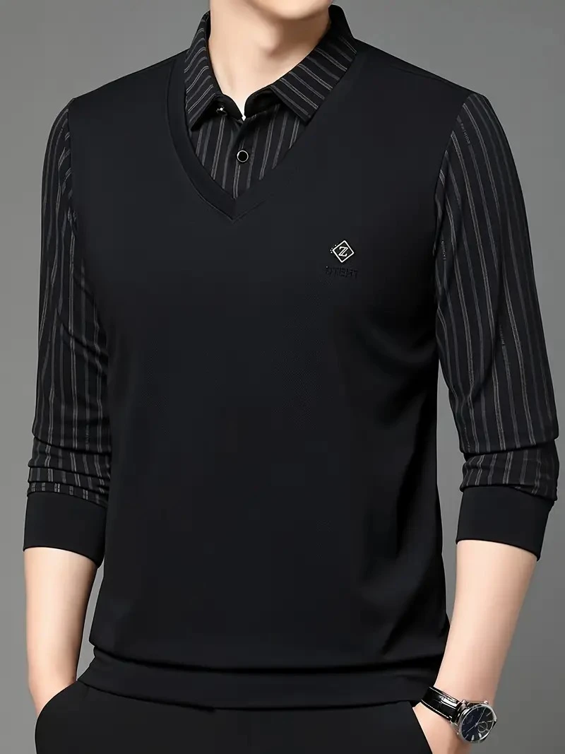 Chetnova Men's Premium V-Neck Layered Polo Full Sleeve T-Shirt
