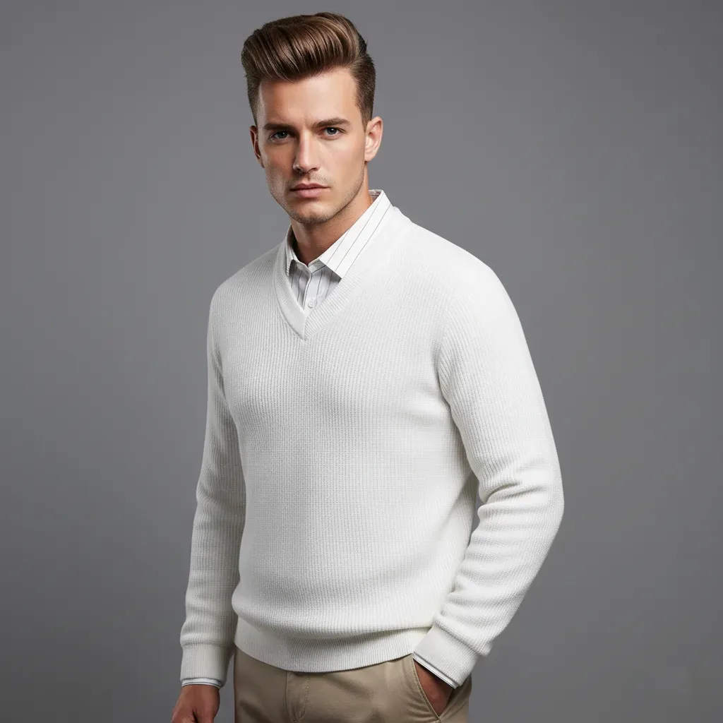 Chetnova Men's Textured V-Neck Casual T-Shirt | Premium Regular Fit Long Sleeve